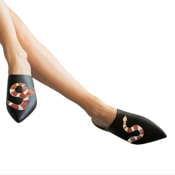 Alepel Women's Gold Snake Mule in Black Leather signed one of a kind - Picture 5 of 16